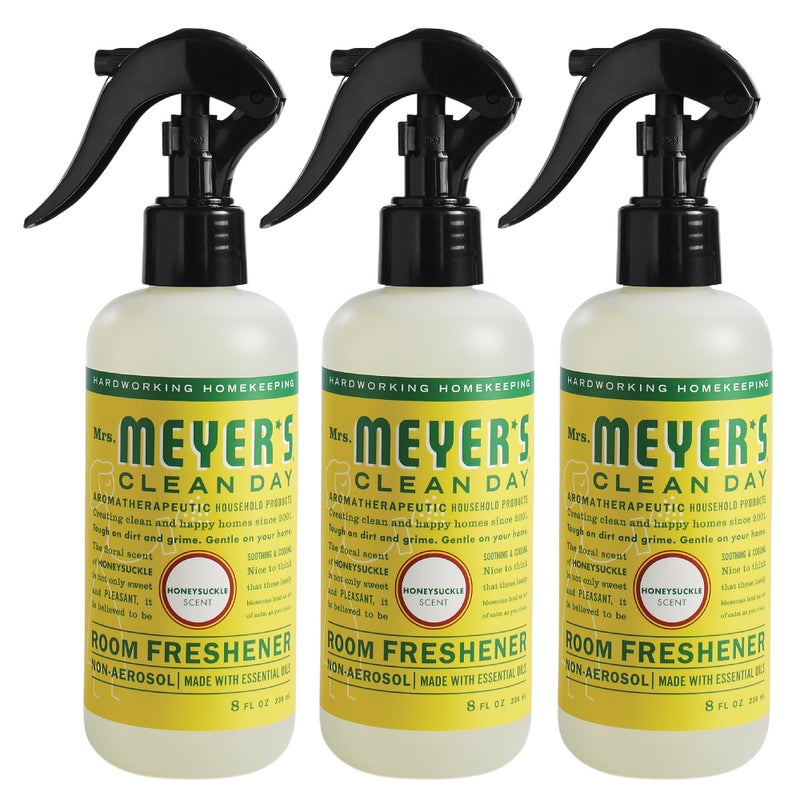 MRS. MEYER'S CLEAN D السّيدة. مايرز كلين داي للغرفة ومعطر الهواء، زجاجة رذاذ غير بخاخة مملوءة بالزيوت العطرية زهر العسل، 8 أونصة سائلة. أونصة - عبوة من 3 قطع - Image 1